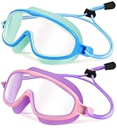 Vvinca Kids-Swim-Goggles with Bungee Strap Wide View Anti Fog UV Swimming Mask Pool Goggle for 3-...