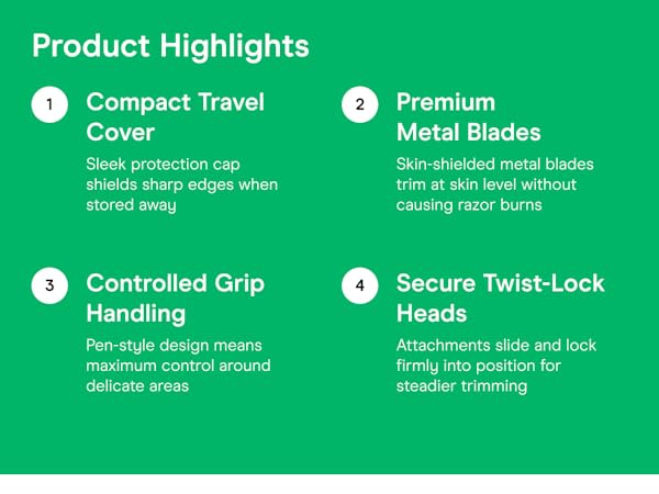 Compact Travel Cover. Premium Metal Blades. Controlled Grip Handling. Secure Twist-Lock Heads