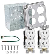 Outlet Box Kit, Includes 4x4'' Welded Metal Electrical Box, 2 Tamper Resistant 20 Amp Duplex Rece...