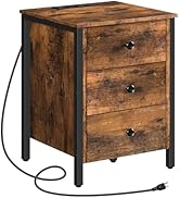HOOBRO Nightstand with Charging Station, Side Table with 3 Drawers and Storage Shelf, End Table w...
