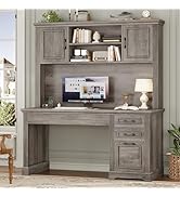 SEDETA Office Desk with 3 Drawers, 47.2" Executive Computer Desk with Storage Drawers and Hutch C...
