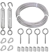 KNLN/304 Stainless Steel 66ft Wire Rope Kit with M5 Turnbuckle Tension Hook and Eye Screw,1/16 Wi...