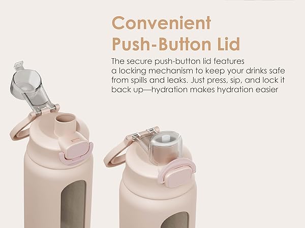 SANDJEST Glass Push-button Lid Water Bottle 24oz