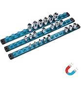 ALOANES Magnetic Socket Organizer Set, 3-Piece Heavy Duty Aluminum Holder Rail for Tool Box, 360 ...
