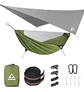 CROSSHIP Camping Hammock Mosquito Net with Rain Fly - Portable Parachute Nylon Backpacking Hammoc...