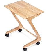 FLYJOE TV Tray Table, TV Dining Table with Casters for Small Spaces, Solid Wood End Table, Sofa C...