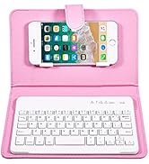 ELIATER Portable Bluetooth Keyboard with Leather Case Cover with for 4.5''-6.8'' iOS, Android and...