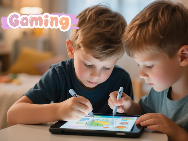 kids of all ages share with friends borther sister to play gaming doing homework drawing