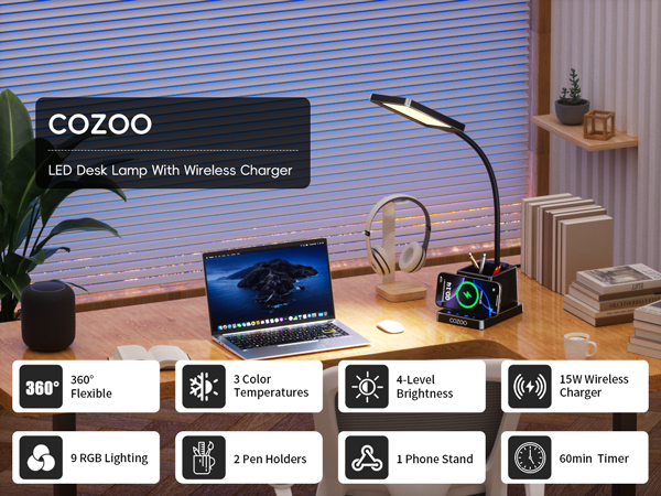 Desk Lamp with Wireless Charger Home Office