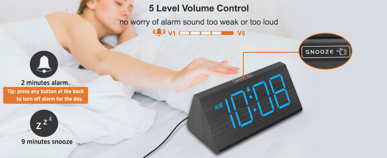 bedroom alarm clock with backup alarm