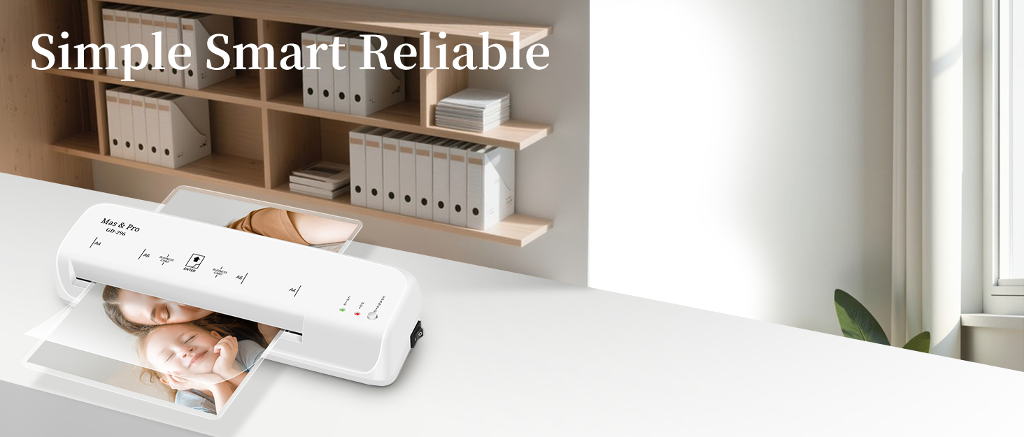 Mas &amp;amp; Pro brand banner showcasing laminator design