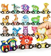 Helsort Wooden Alphabet Train Set for Toddlers – Magnetic ABC Train with Snap-Connection, Animal-...