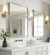 USHOWER Brushed Nickel Bathroom Mirrors 24"x36" 2 Pack, Silver Rectangle Mirrors for Over Sink, R...