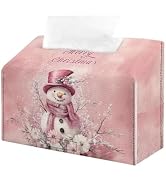 Doojoayie Cute Snowman Tissue Box Cover Christmas Tissue Box Holder PU Leather Facial Paper Dispe...