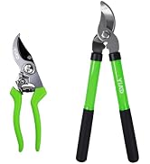 Bypass Pruning Shears Set – Garden Shears &amp; Loppers, 1.5" Lopper + 0.5" Garden Shears, Cuts Branc...