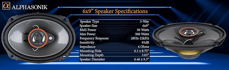 alphasonik as2629p speakers 6.5 6x9 door speakers loud clear music bass mids highs lows power