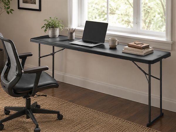 folding foldable narrow 6ft 6 ft black plastic buffet dining party kitchen skinny long table