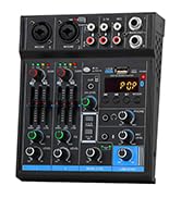 4-Channel USB Interface Mixer, DJ Sound Controller Mini Mixer Professional Digital Audio Portable...