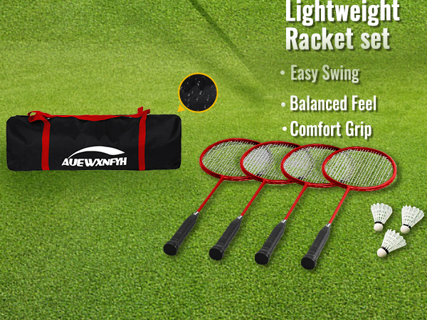 Lightweight badminton racket set with comfort grip, easy swing and balanced feel for all players.