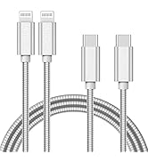 METZONIC MFi Certified iPhone Cable [2 Pack 6.6 Feet] Metal Braided Type C to Lightning Cable wit...