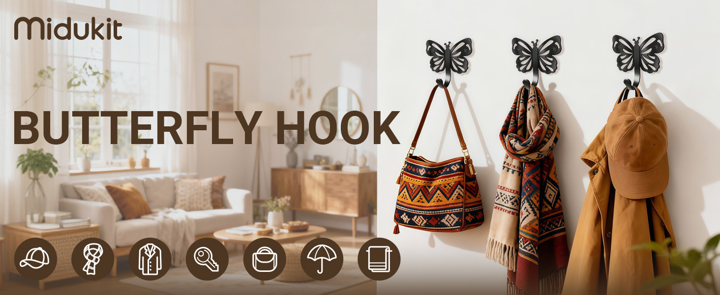Butterfly Design Wall Hooks for Towel and Coat