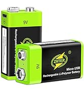 9V Battery 600mAh, 9 Volt USB Lithium Rechargeable Battery, Up to 3000 Cycles with Micro USB Char...