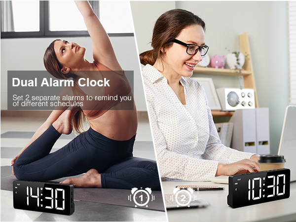 Digital Alarm Clock, LED Bedroom Clock with Bluetooth Sync Time