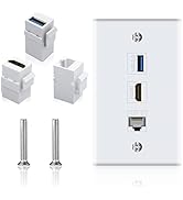 Poyiccot HDMI RJ45 Wall Plate, 3Port HDMI USB Outlet Wall Plate, 1 x HDMI Female to Female Jack +...