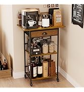 X-cosrack Coffee Bar Stand Station Cart with Storage Drawer -3 Tier, Extended Worktop Coffee Tabl...