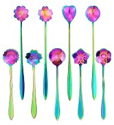 LEEFONE Flower Spoon Set of 4, 7 Inches Stainless Steel Reusable Cute Tea Spoon for Drink Mixing ...