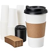 YEEHAW Disposable Coffee Cups with Lids 16 oz 50 Pack, Coffee cups with Lids and Sleeves, To Go C...