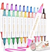 DUULEMANG 48 Colors 24 Packs Dual Tip Acrylic Paint Pens, Brush &amp; Chisel Tips Coloring Drawing Ma...