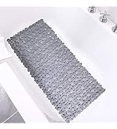 SONGZIMING Pebble Bath Mat 35x16 Inches for Bathtub to Non Slip in Shower with Drain Holes, Sucti...