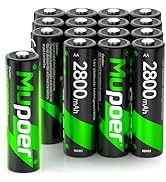 Mupoer 16 Pack Ni-MH AA Rechargeable Batteries, 2800mAh Rechargeable AA Batteries, Pre-Charged Do...