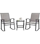 Shintenchi 3 Piece Rocking Bistro Set, Outdoor Furniture with Rocker Chairs and Glass Coffee Tabl...