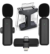 2 Pack Wireless Mini Lavalier Lapel Microphone for iPhone,Android Phone(2 in 1) w/case - 65ft Cor...