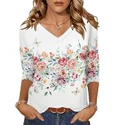 Zeagoo Womens 3/4 Length Sleeve Tunic Tops Casual V Neck Shirts Basic Tees Business Work Blouses ...