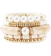GOOJIDS Simple Beaded Gold Bangles Bracelet Chunky Bamboo Tube Curved Stacking Clear Acrylic Colo...