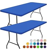 Smiry 2 Pack Rectangle Picnic Table Cloth, Waterproof Elastic Fitted Tablecloths, Washable Polyes...