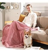 Heated Throw Electric Blanket, Soft Wheat Pattern Flannel &amp; Sherpa 50"x60" Pink Heated Blanket wi...