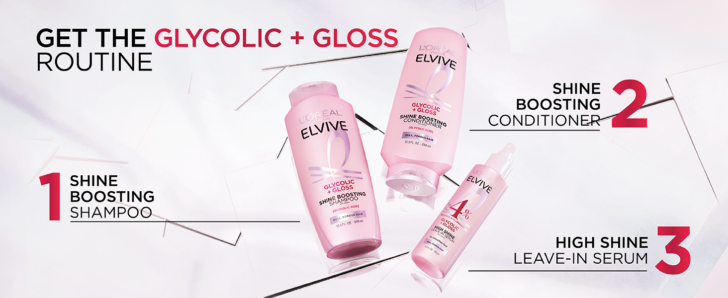 Glycolic + Gloss Routine: Shampoo, Conditioner, and Leave-In Serum