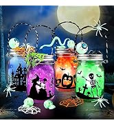 Halloween Craft Kit for Kids, 4 pcs Glass Mason Jar with accessories for DIY Lantern Jar, Hallowe...