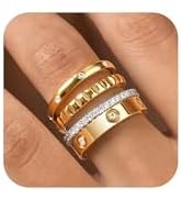 Stackable Gold Rings for Women - 18K Gold Plated Rings Set, Non Tarnish Stainless Steel Cubic Zir...