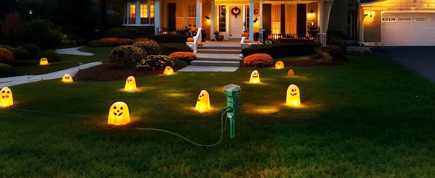 halloween extension cord 6 outlet outdoor power stake