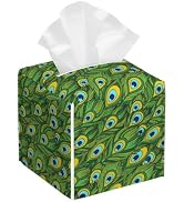 BLYKVGHQ Leather Tissue Box Holder Peacock Feather Tissue Box Cover Facial Paper Case Organizer C...
