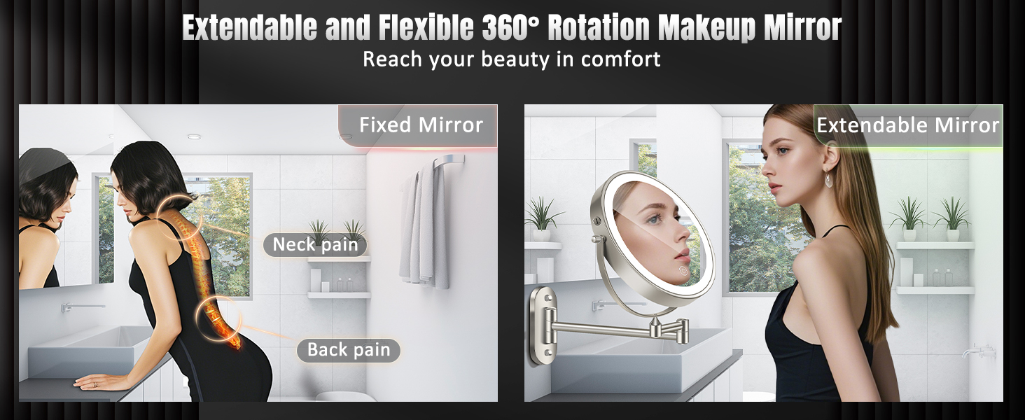 extendable arm makup mirror