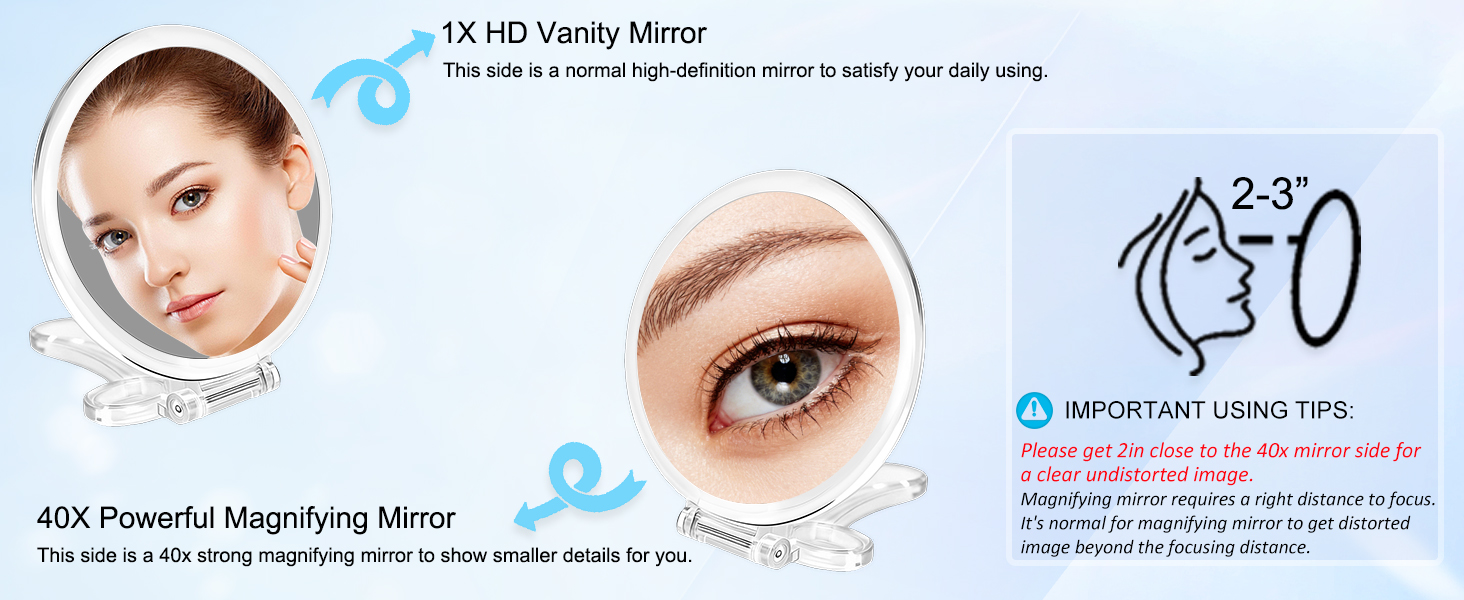 10x 20x 30x 40x magnifying mirror, hand mirror, handheld mirror, travel makeup mirror, small mirror