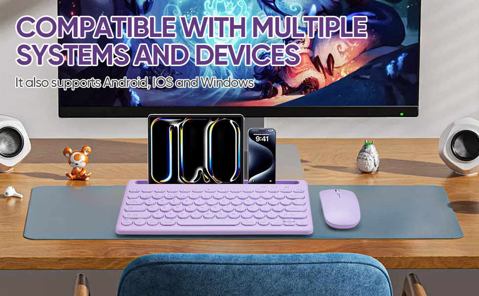 Wireless Keyboard and Mouse Combo with Phone Tablet Holder,