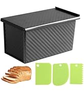 1lb Bread Pan with Dough Scraper Cutter, 8.4 X4.8inch Black Bread Loaf Pan, Rectangular Covered M...