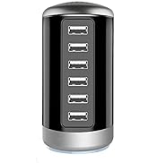 USB Charger 6-Port Desktop USB Charging Station with Smart Identification Technology Compatible w...